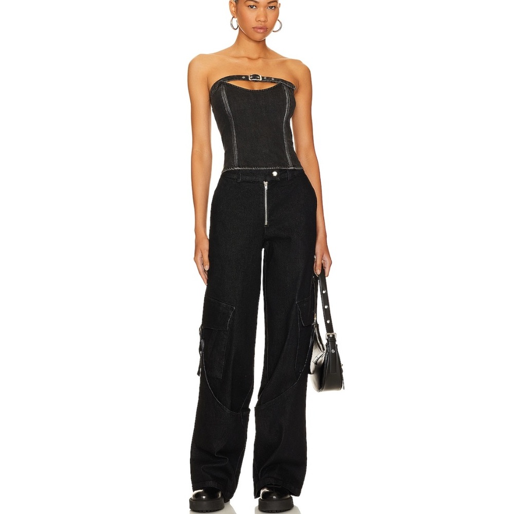 Black Strapless Denim Jumpsuit